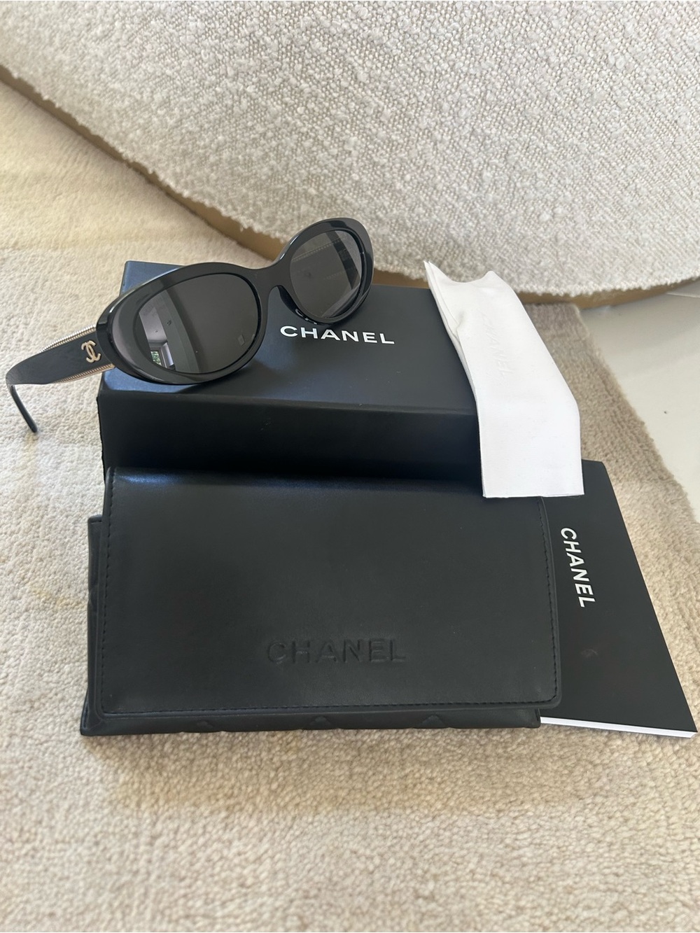 CHANEL Black Oval Logo Sunglasses